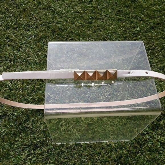 Vintage Cincher Belt Thin 1/4 Inch White Gold‎ Metal 3D Accent Size 8 main image 8